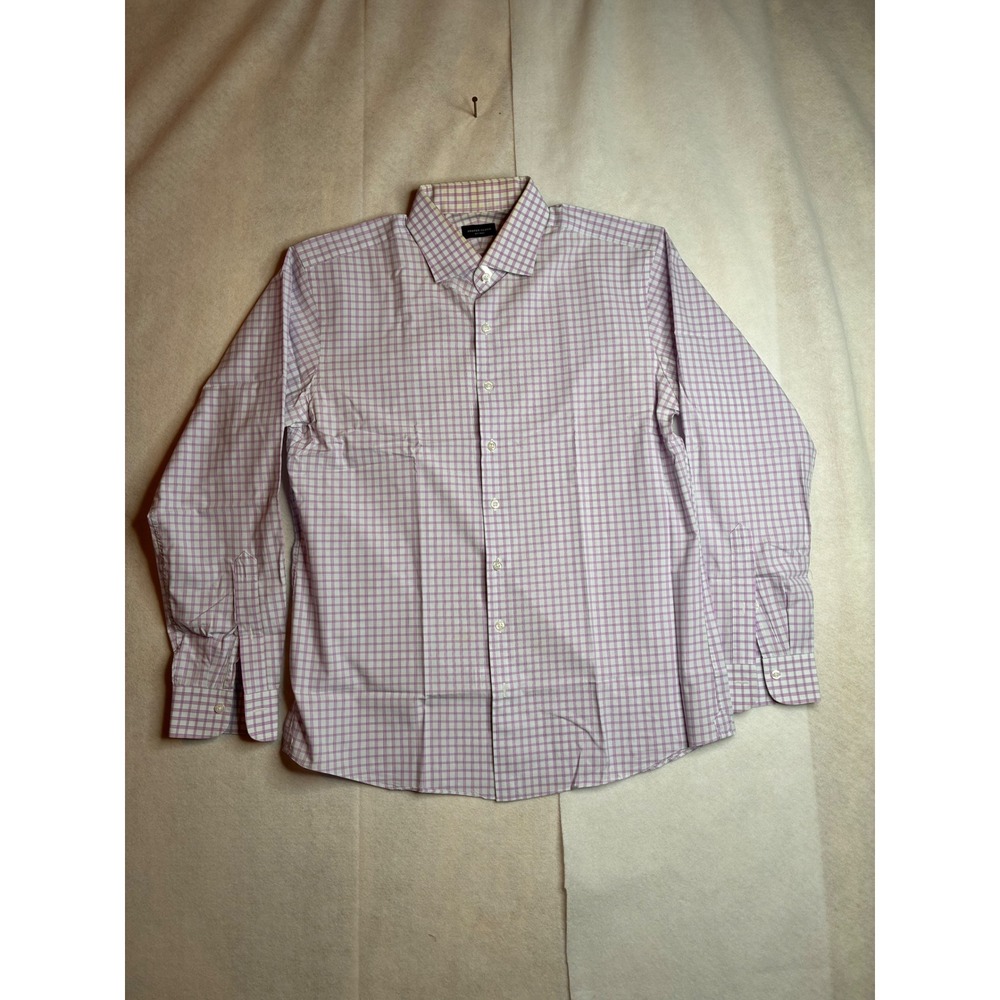 Proper Cloth Mens Purple Check Long Sleeve‎ Button Down Shirt see measurements